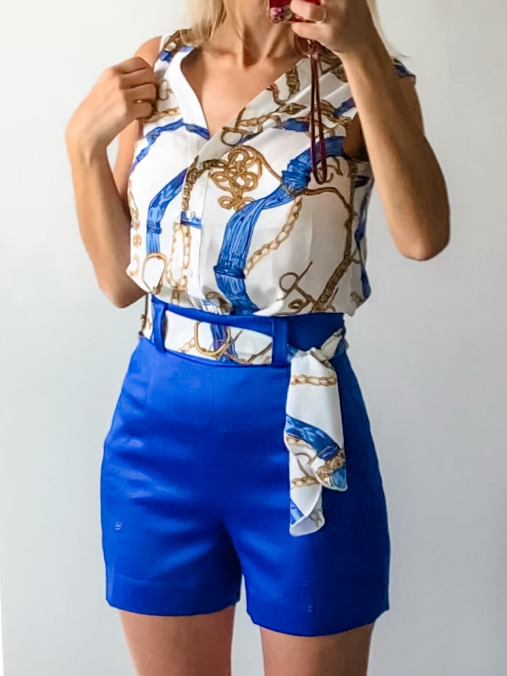 High-Waist Royal Blue Tailored Satin Shorts